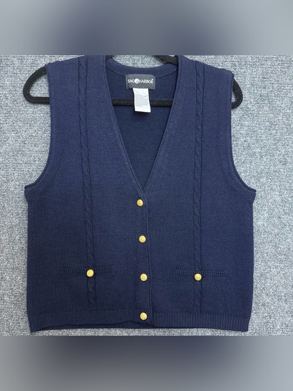 Sag Harbor Cable-Knit Sweater Vest, Navy Blue, Button Front, Acrylic, M - Picture 1 of 5